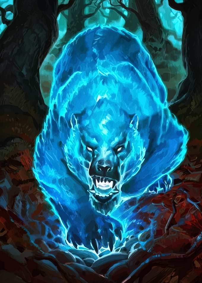 Glowing Blue Bear Spirit in Forest