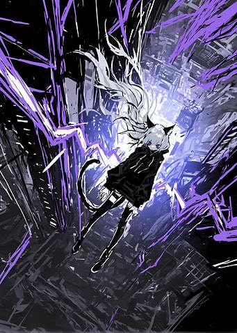 Anime Cat Girl in Electric Storm