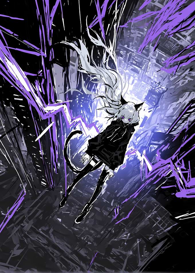 Anime Cat Girl in Electric Storm