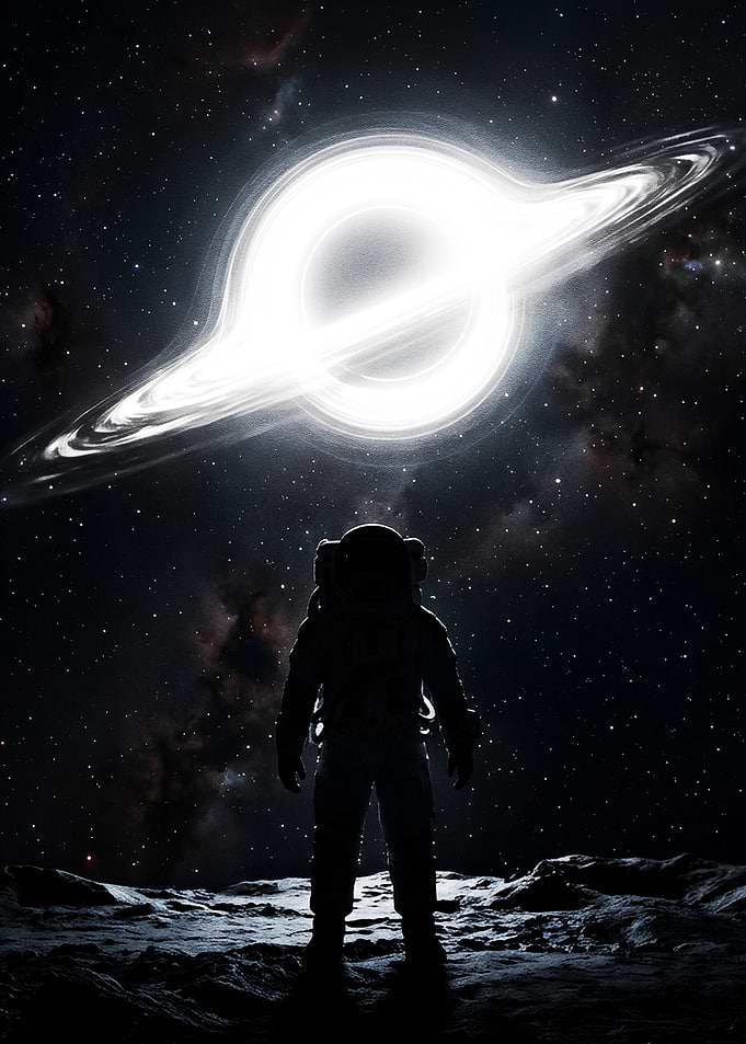 Astronaut facing a black hole