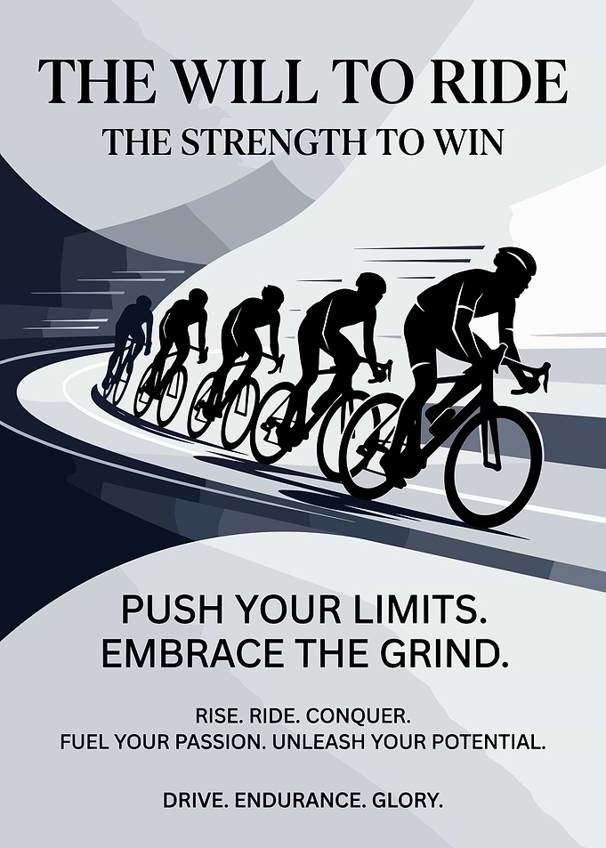Cyclists Racing with Motivational Text