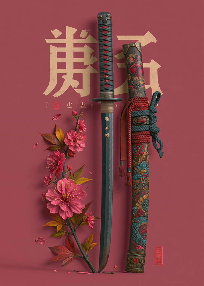 Samurai Sword with Cherry Blossoms