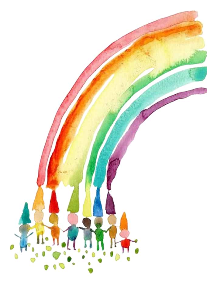Children Holding Hands Under a Rainbow