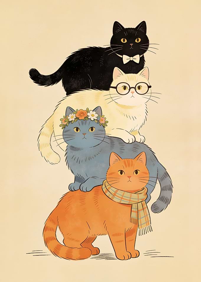 Stack of Adorable Cats
