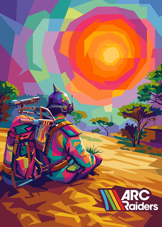 Soldier in colorful armor overlooking landscape