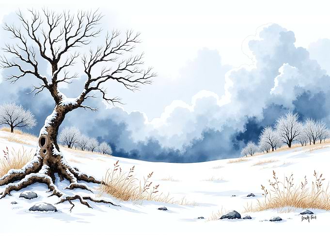 Winter Landscape with Bare Tree