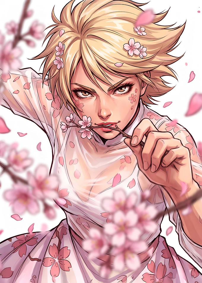 Cherry Blossom Anime Warrior Girl Poster