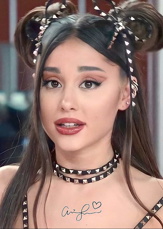Ariana Grande in Studded Choker and Space Buns