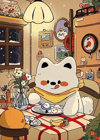 Cute Dog Eating Food
