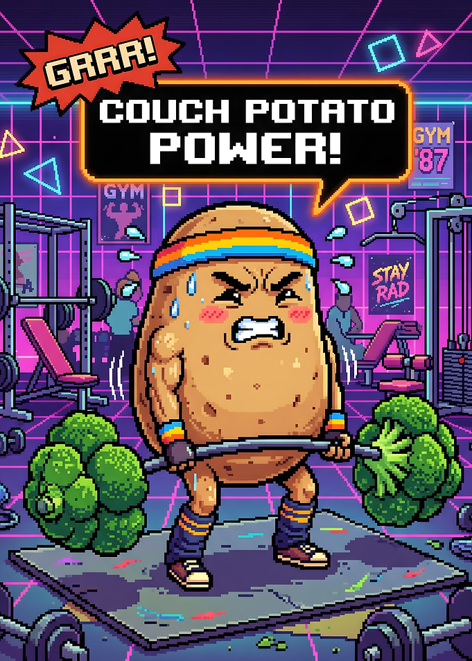 Potato Lifting Weights in Gym