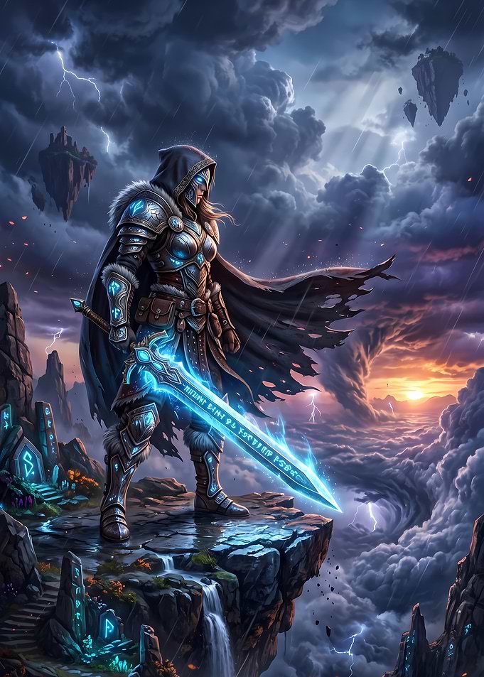 Fantasy Warrior with Glowing Sword
