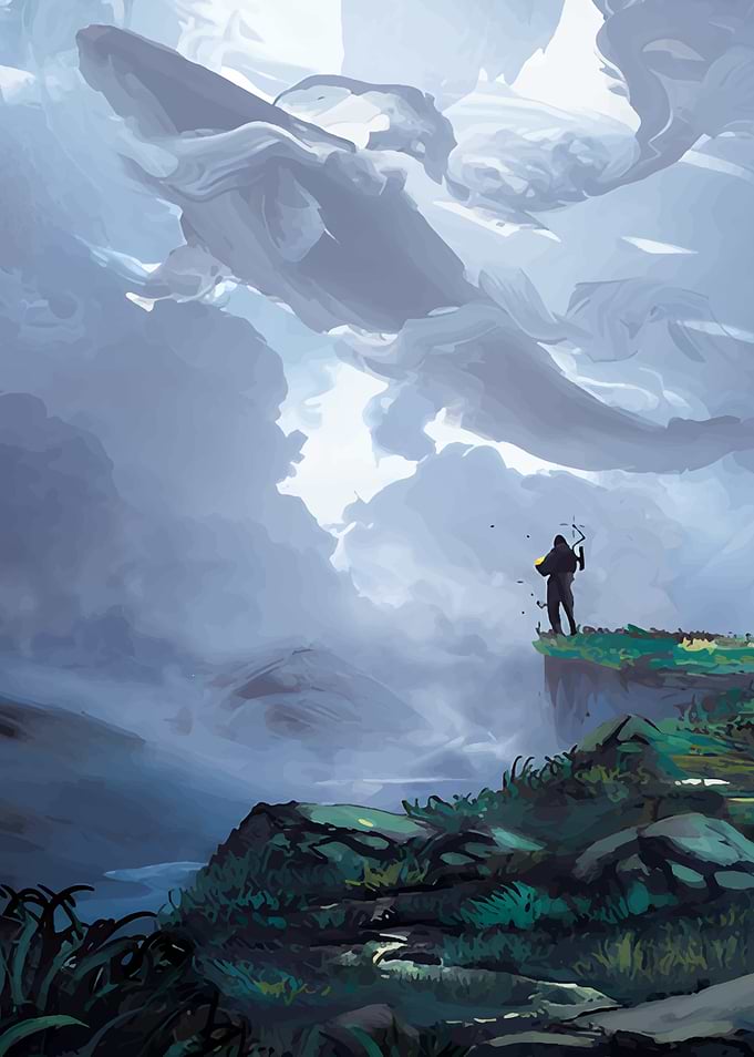 Man watches sky whale in clouds