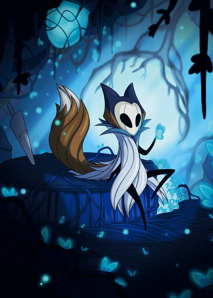 Hollow Knight Character in Blue Forest