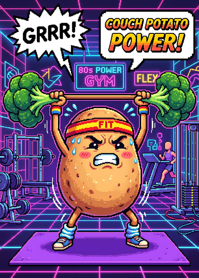 Potato Lifting Broccoli in 80s Gym