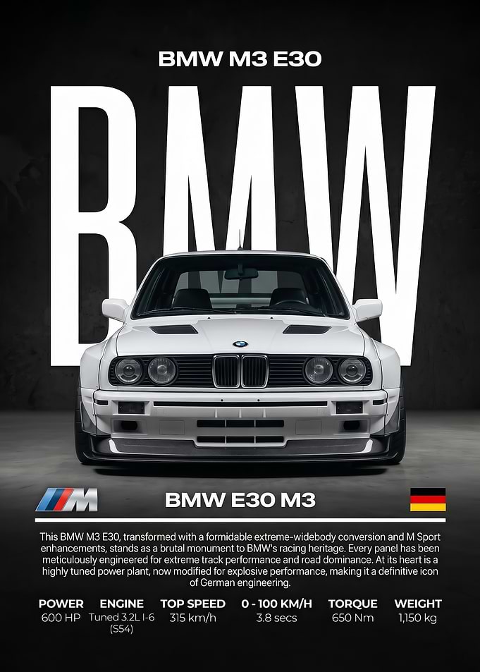 sleek front view BMW r30 car Poster