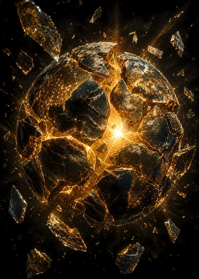 Exploding Earth with Golden Light