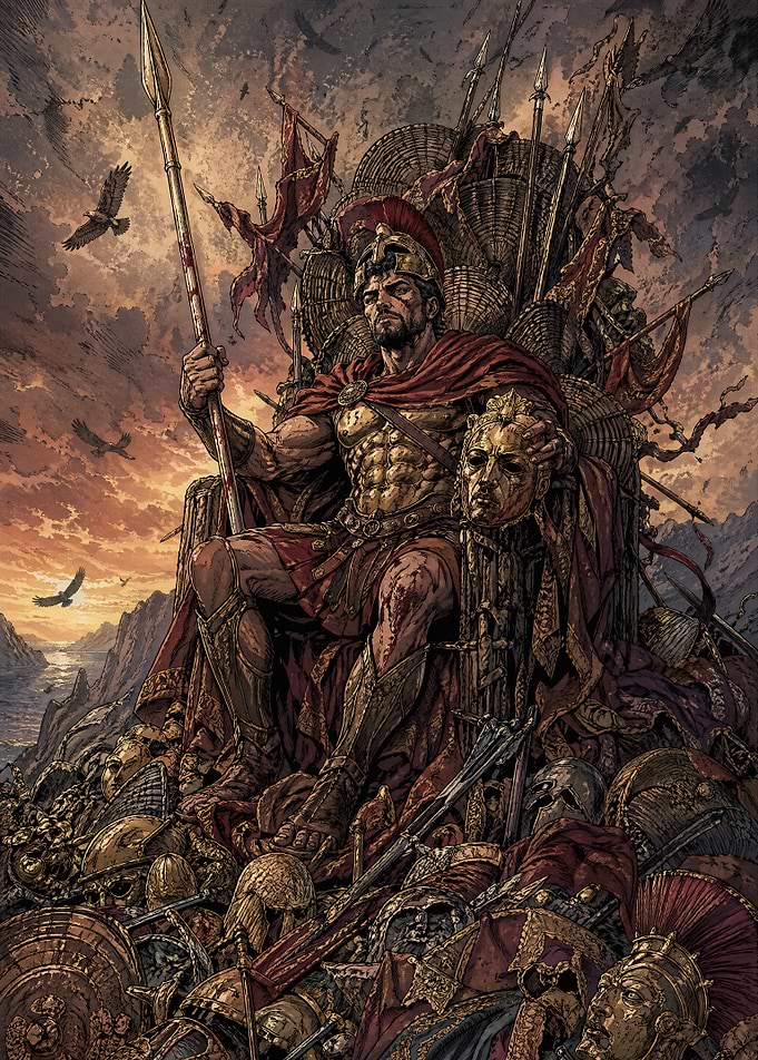 Warrior King on Throne of Skulls