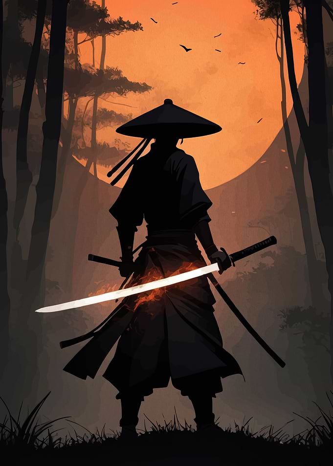 Samurai Warrior with Fiery Katana