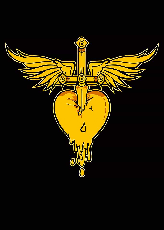 Golden Heart with Wings and Sword