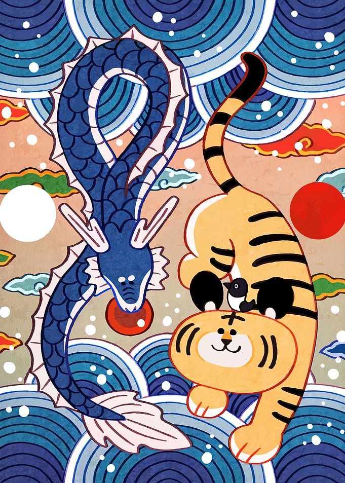 Dragon and Tiger with Bird