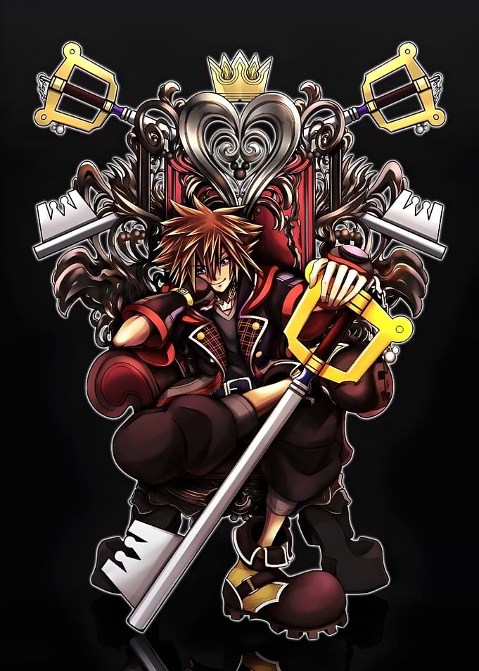 Sora on a throne with Keyblades