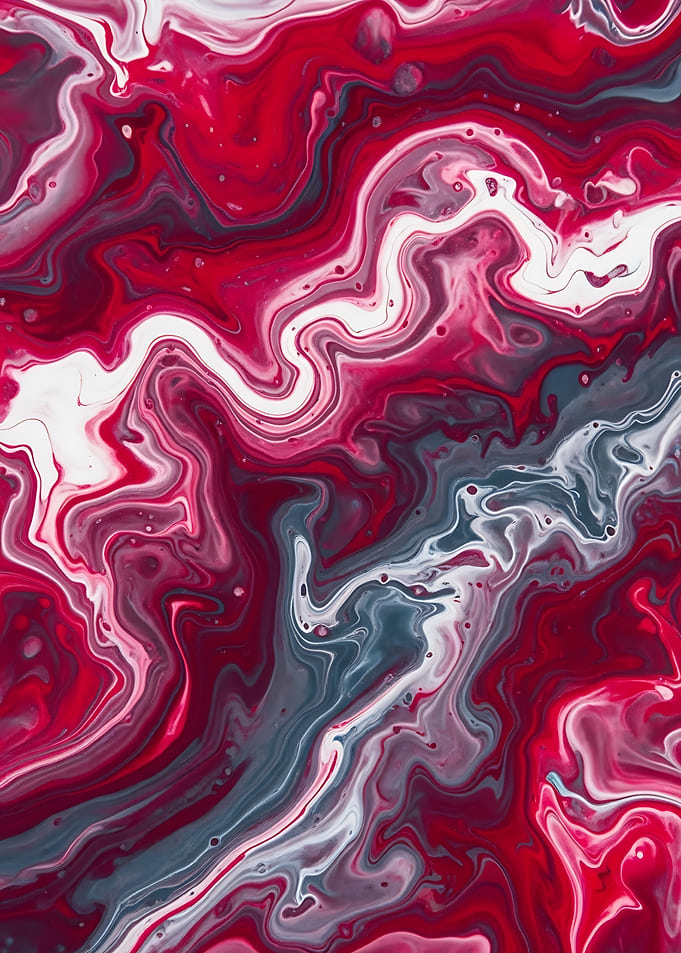 Abstract Art Print — Red Marble Fluid Paint Poster