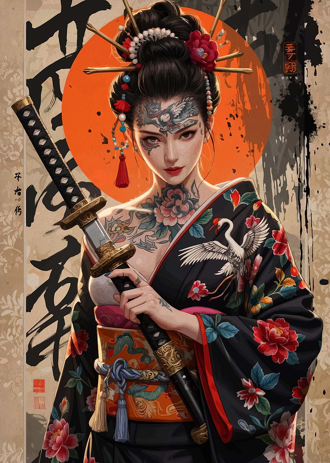 Tattooed Geisha with Katana
