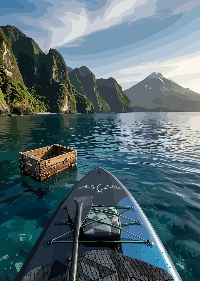 Paddleboarding in a Scenic Bay