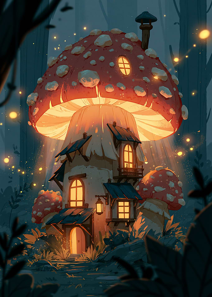 Enchanted Mushroom House in a Forest