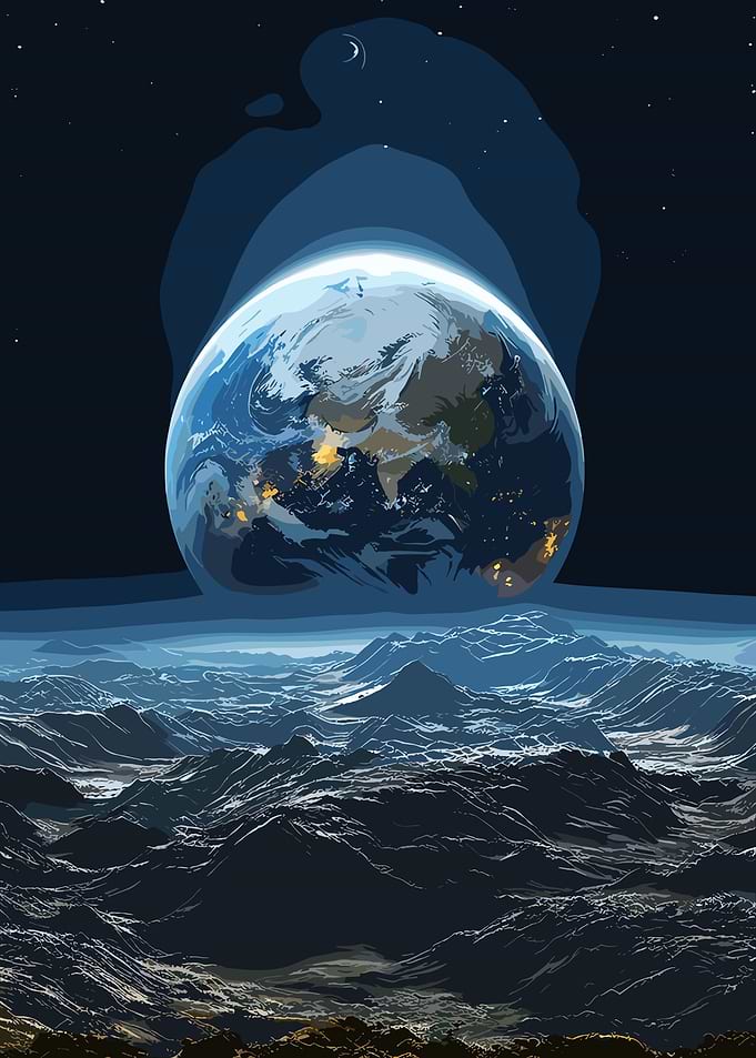 Earthrise from a Lunar Landscape