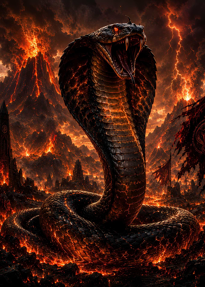 Fiery Cobra in Volcanic Landscape