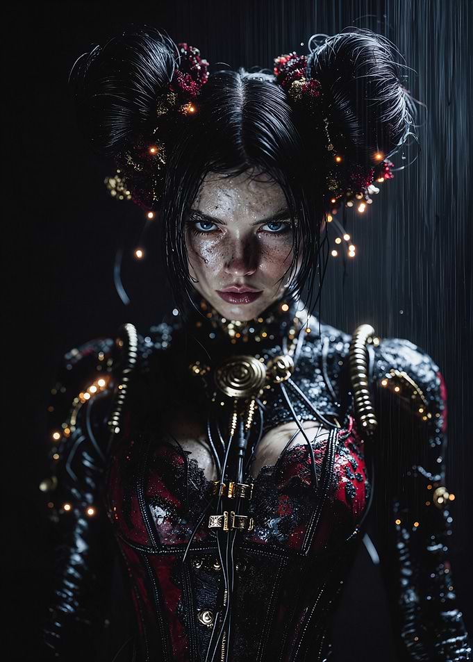 Cyberpunk Woman in Red and Black