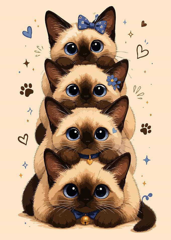 Stack of Cute Siamese Kittens