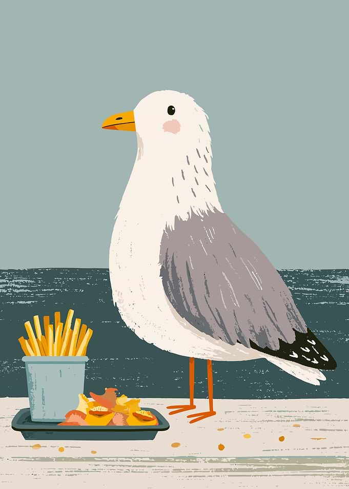 Seagull with Fries and Chips