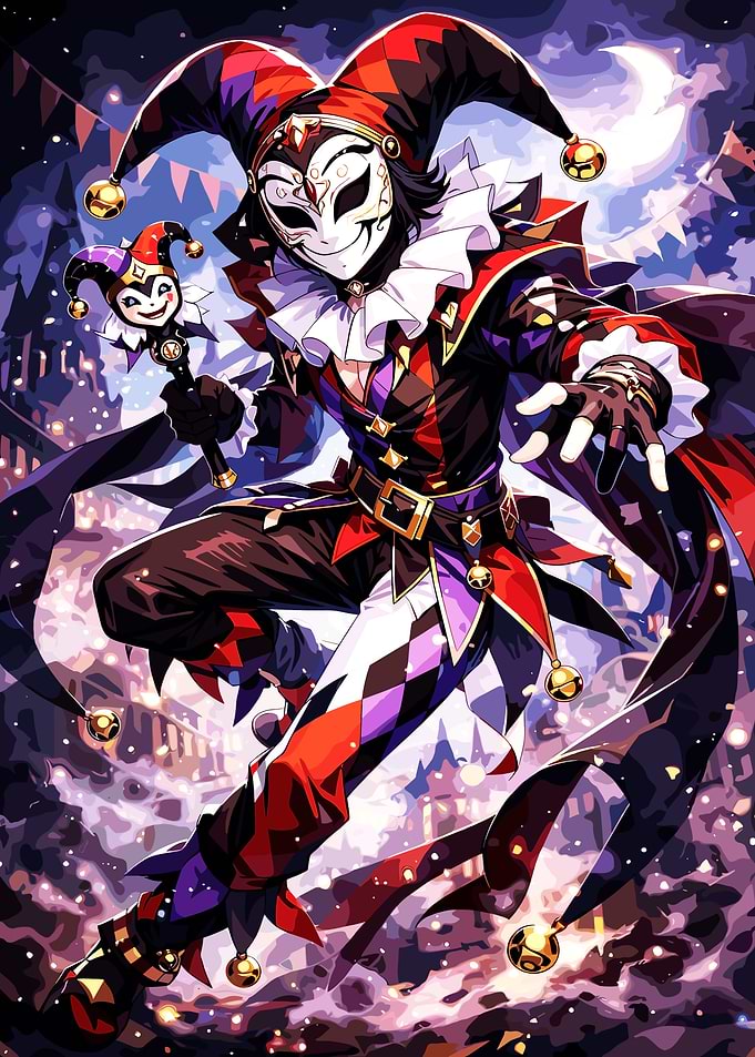 Jester Character with Mask and Staff