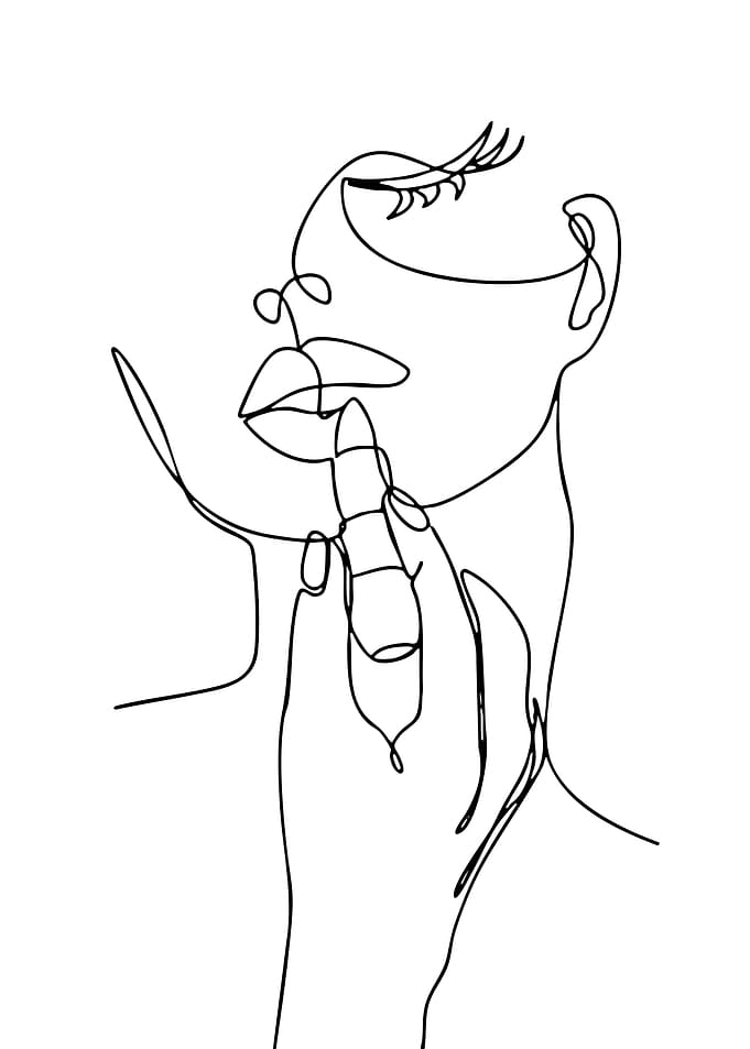 Minimalist Line Art of Woman Applying Lipstick