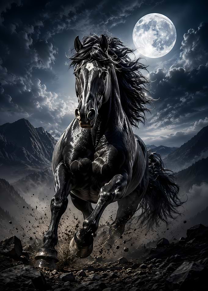 Black Horse Running Under the Moon