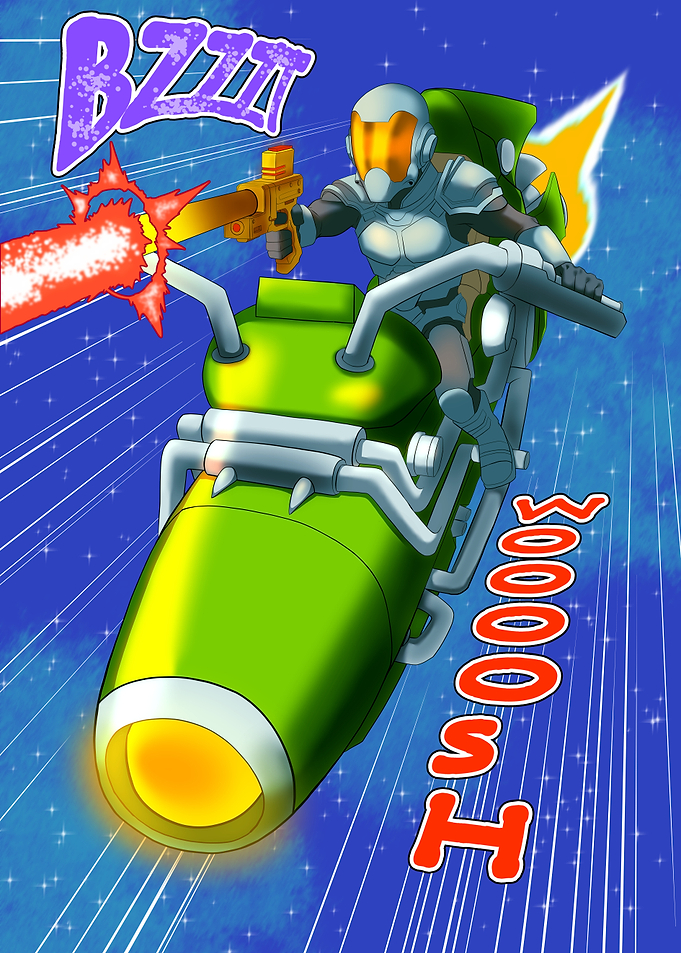 Futuristic Rider Firing Laser