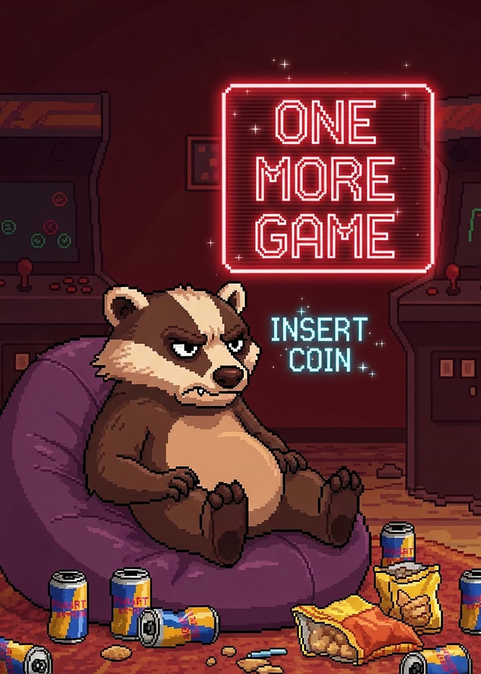 Pixel Art Badger Playing Video Games