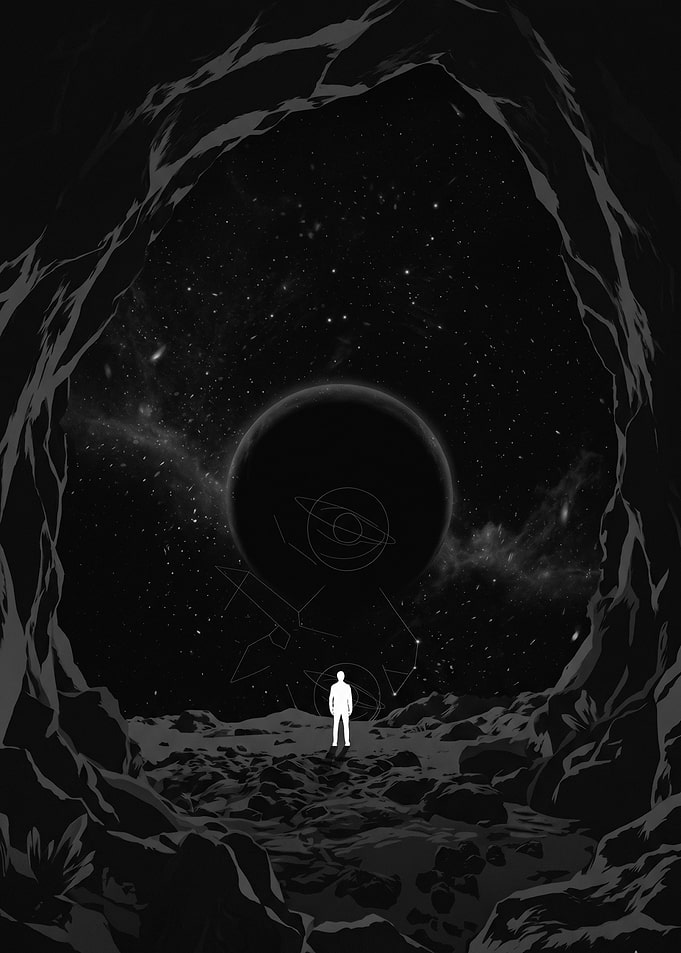 Lone figure in a cosmic landscape