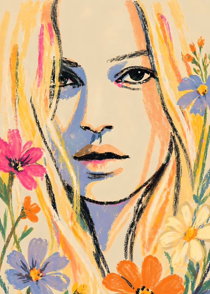 Woman with Wildflowers in Garden
