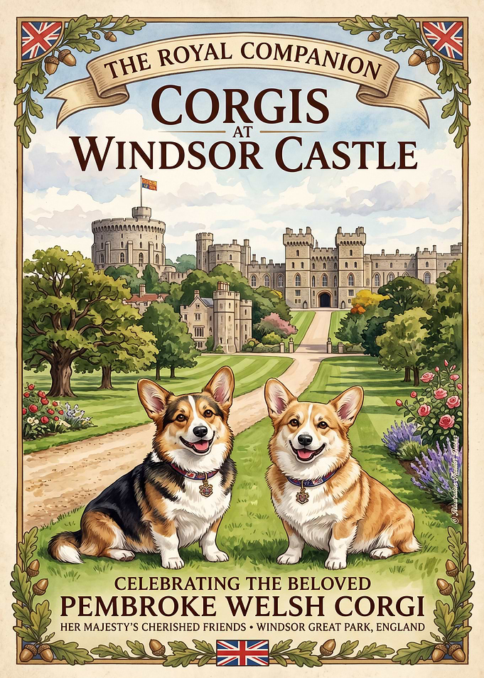 Corgis at Windsor Castle Poster