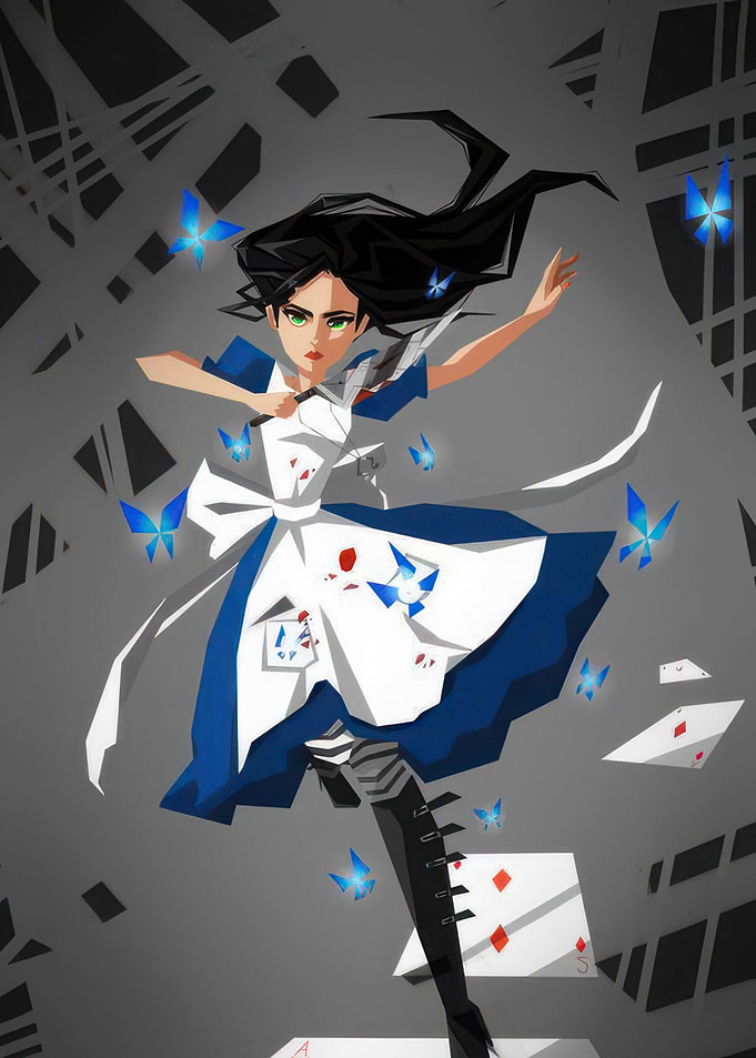 Alice in Wonderland with Butterflies and Cards