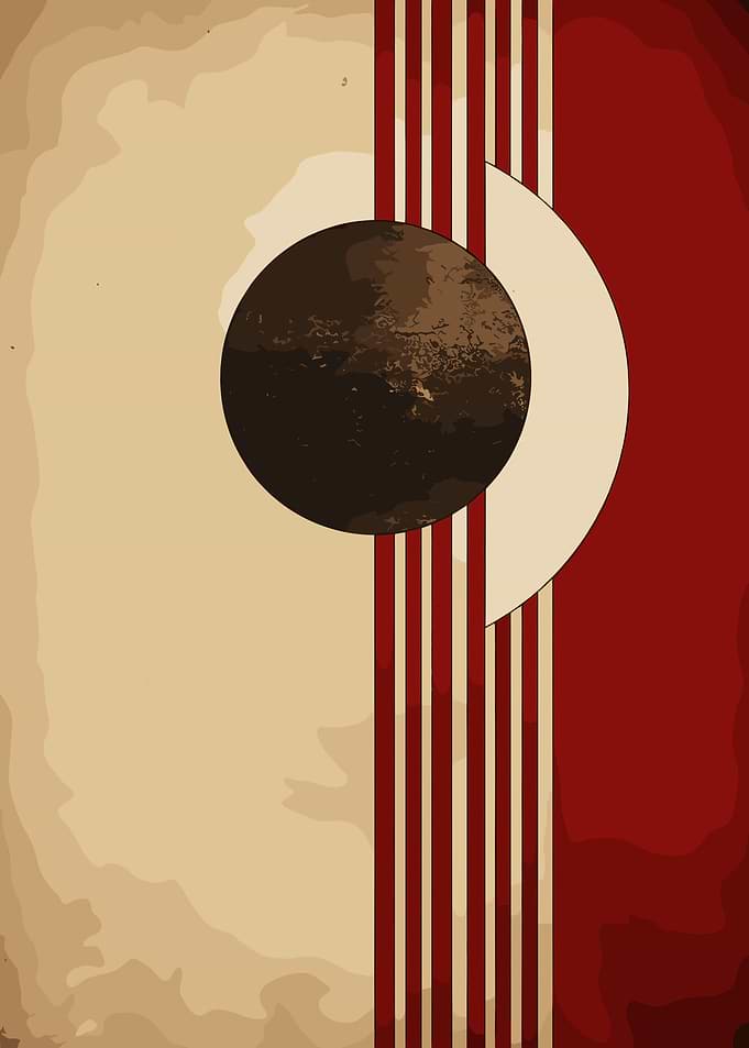 Abstract Celestial Body with Red and Beige Stripes