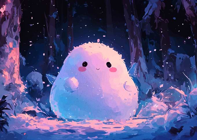 Cute Snow Creature in Winter Forest