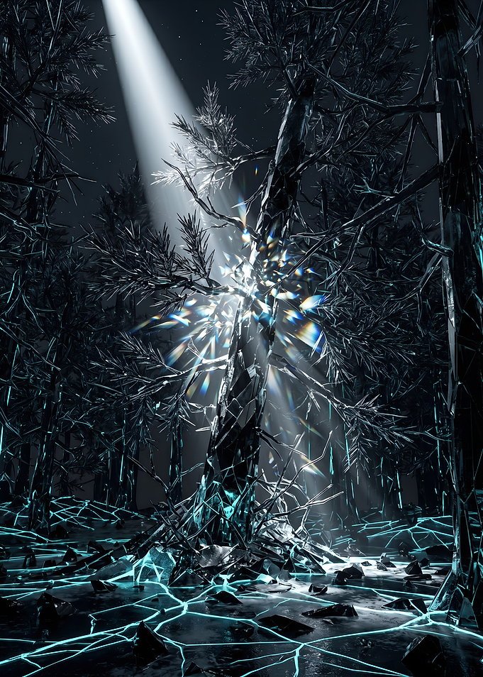 Dark Shattered Glass Frozen Forest with Prism Light