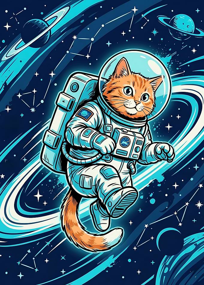 Astronaut Cat Floating in Deep Space