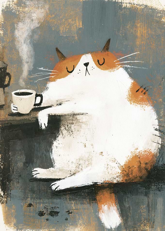 Cat Enjoying Coffee