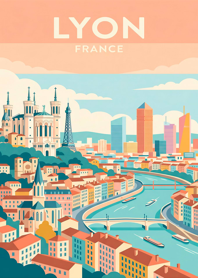 Lyon France Cityscape Poster