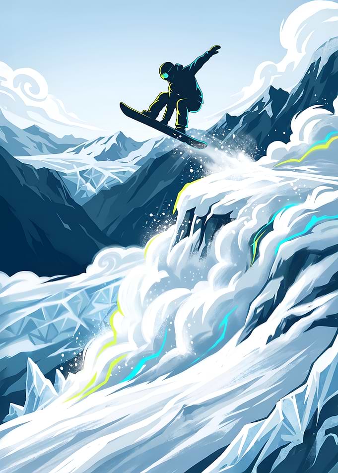 Snowboarder Big Air Mountain Jump